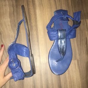 Miss Sixty Royal Blue & Metallic T-Strap Sandals